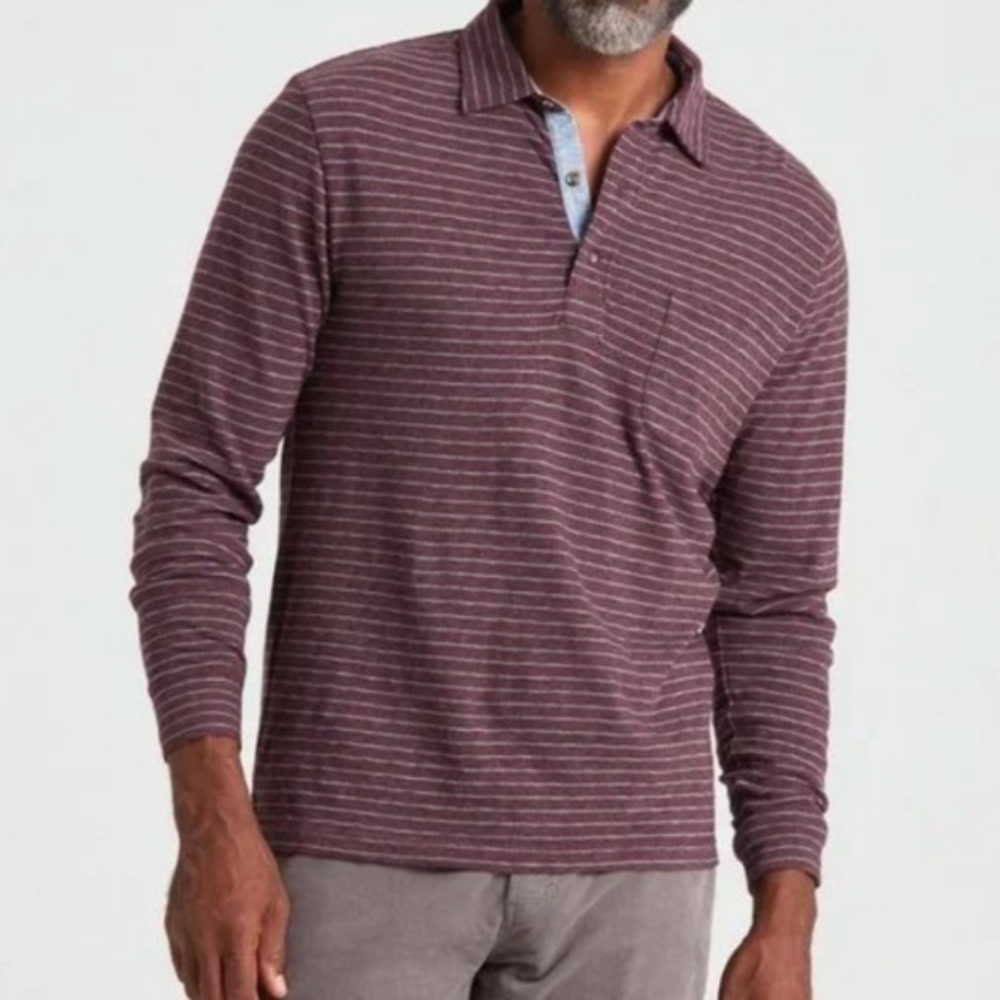 Faherty Maroon Striped Polo Shirt